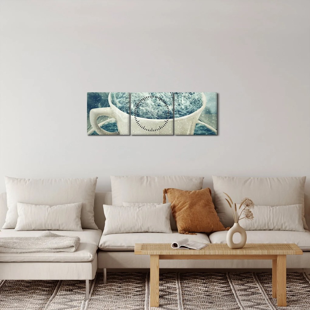 Tablou - Lumea de iarnă într-o căniță (cu ceas) (90x30 cm)