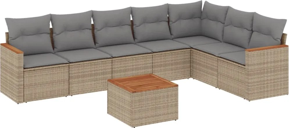 vidaXL Set canapele de grădină, 8 piese, cu perne, bej, poliratan