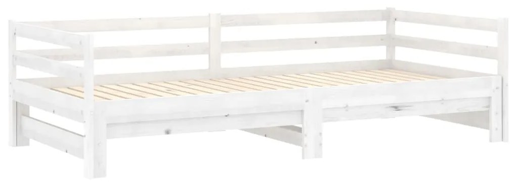Pat extensibil de zi, 2x(90x200) cm, alb, lemn masiv de pin Alb