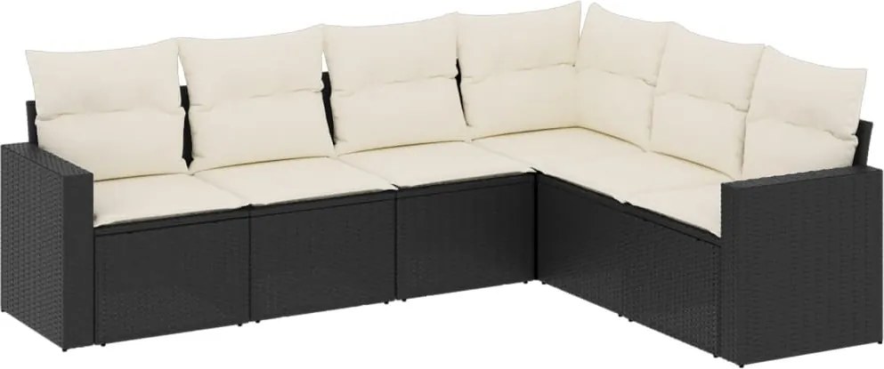 vidaXL Set mobilier de grădină cu perne, 6 piese, negru, poliratan