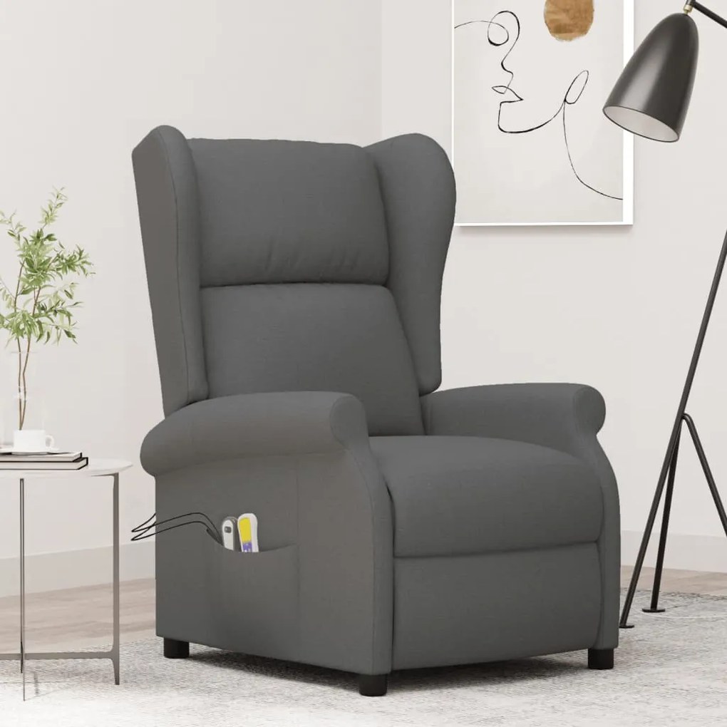 3098332 vidaXL Fotoliu de masaj electric spătar cu aripi, gri închis, textil