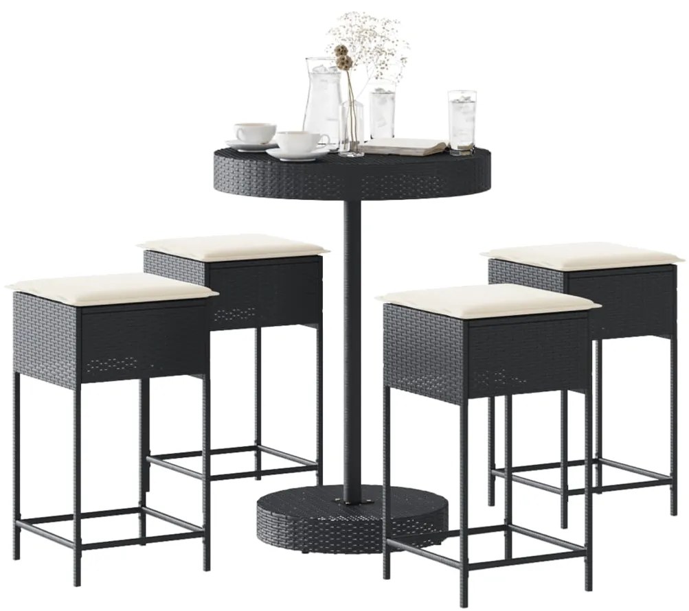 3261444 vidaXL Set mobilier bar de grădină cu perne, 5 piese, negru, poliratan