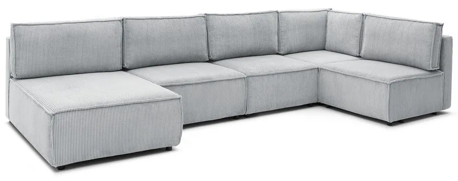 Colțar gri deschis cu tapițerie din catifea reiată (în formă de "U"/cu colț variabil) Nihad modular – Bobochic Paris