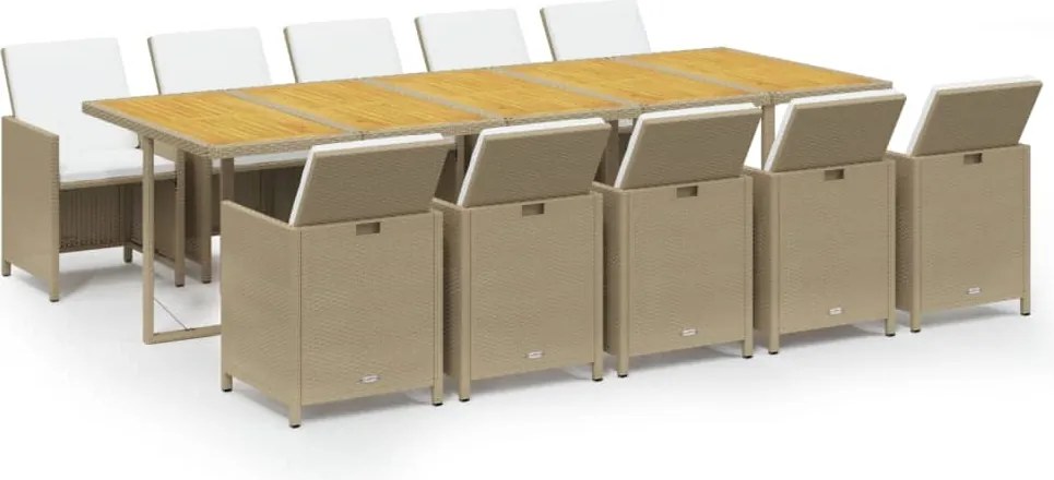vidaXL Set mobilier de grădină cu perne, 11 piese, bej, poliratan