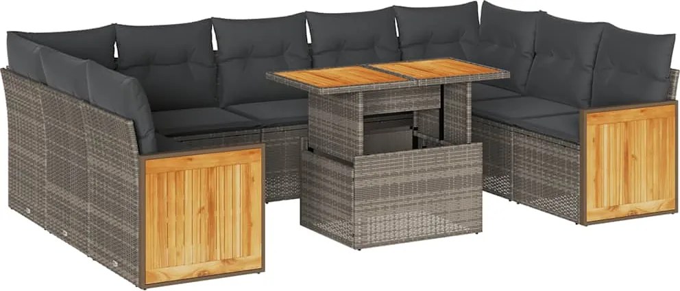 vidaXL Set mobilier de grădină cu perne, 10 piese, gri, poliratan