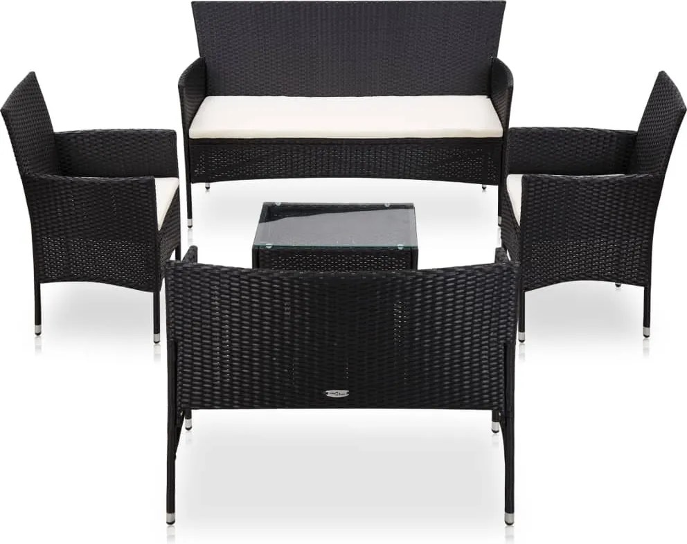 vidaXL Set mobilier de grădină cu perne, 5 piese, negru, poliratan