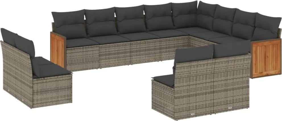 vidaXL Set canapea de grădină cu perne, 12 piese, gri, poliratan