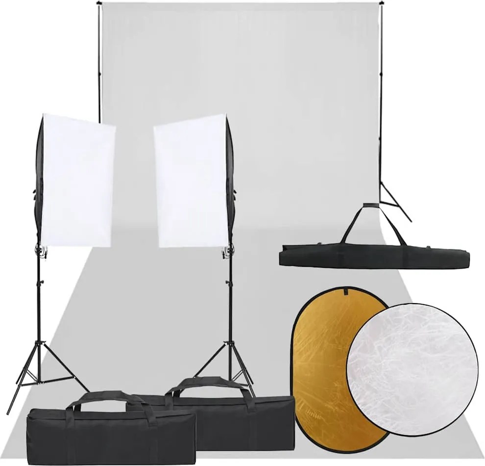 vidaXL Kit studio foto cu set de lumini, fundal și reflector