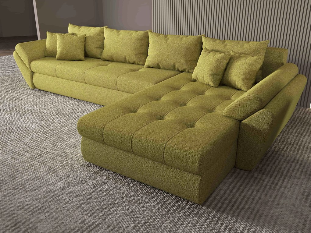 Colțar extensibil dumonde cu ladă de depozitare si sezut confortabil din spuma high-density, Loana XL Enjoy Verde II 335x185 cm