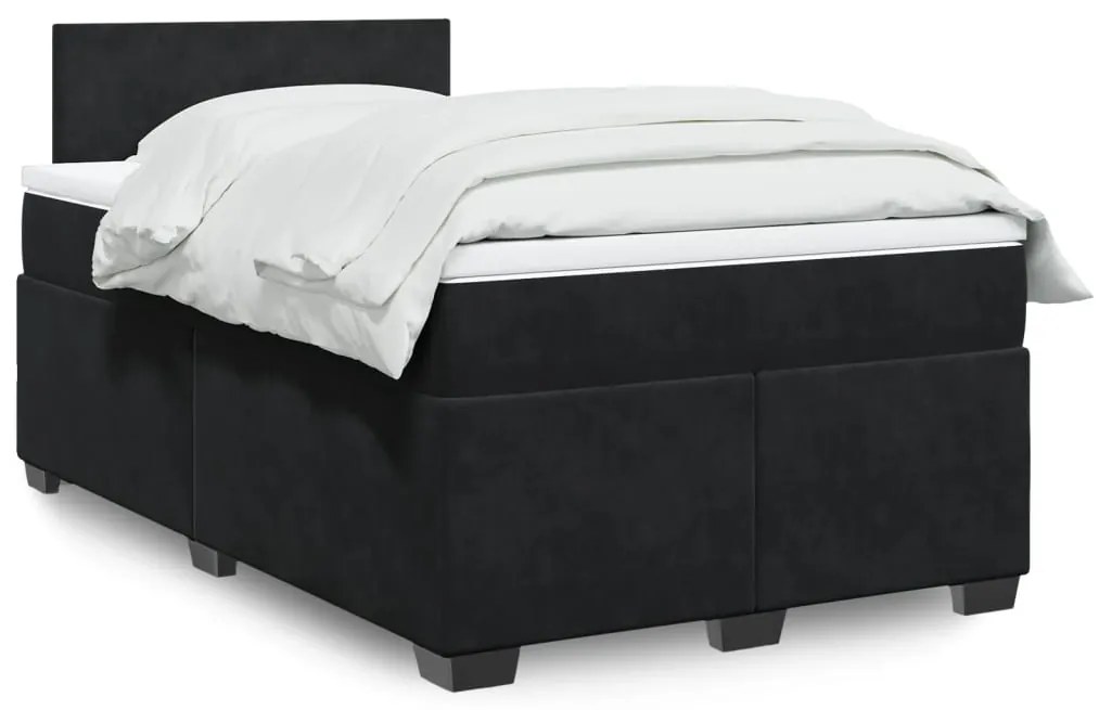 vidaXL Pat box spring cu saltea, negru, 120x200 cm, catifea
