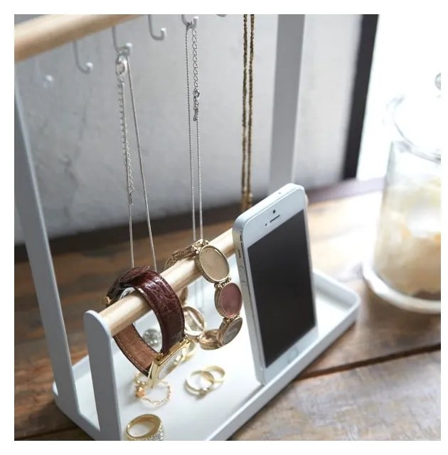 Suport pentru bijuterii cu detalii din lemn de fag YAMAZAKI Tosca, alb