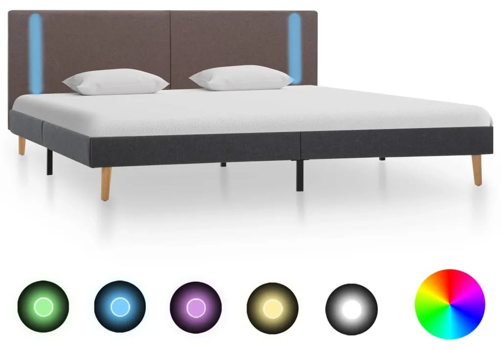 286780 vidaXL Cadru pat cu LED-uri, gri taupe/gri închis, 180x200 cm, textil