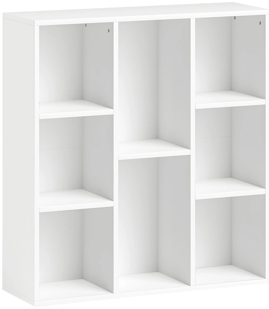 HOMCOM Raft de depozitare cu 8 compartimente Design vertical sau orizontal pentru cărți și decorațiuni 74,3x24x80 cm Alb | Aosom Romania