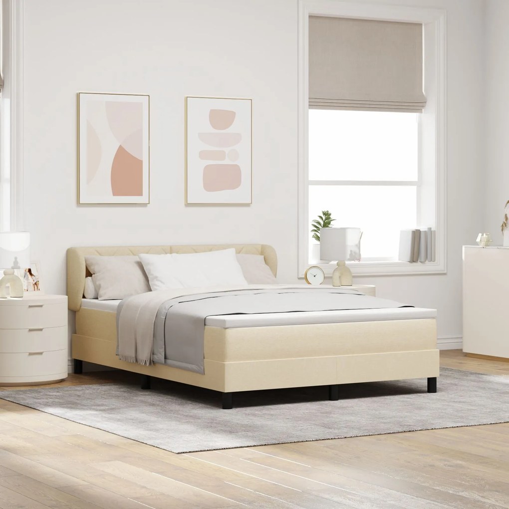 vidaXL Pat box spring cu saltea, crem, 140x200 cm, textil