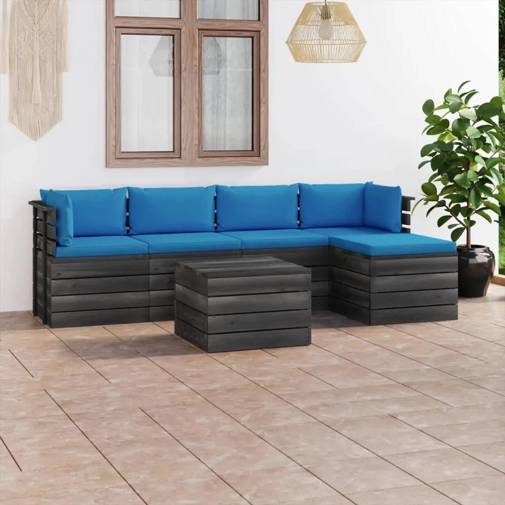 Set mobilier gradina paleti cu perne, 6 piese, lemn masiv pin Albastru deschis, 6