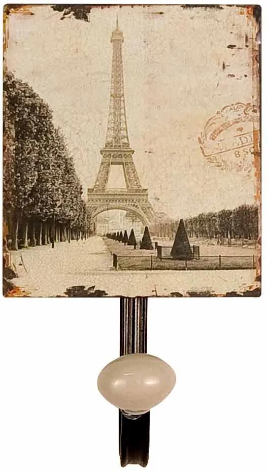 Cuier de perete din fier si ceramica Tour Eiffel 12 cm x 7.5  cm x 13 h