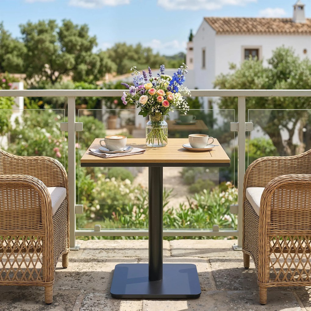 Outsunny Măsuță laterală 70 x 70 cm rezistentă la intemperii masă de grădină cu aspect lemn Bază lată, pătrată lemn natural | Aosom Romania