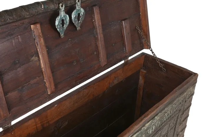 Cufar vintage, din lemn de tec, sculptat manual, Trunk