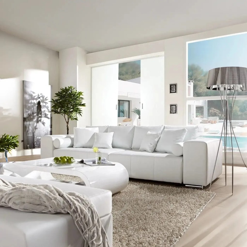Canapea extensibilă dumonde cu ladă de depozitare si sezut confortabil din spuma high-density, Marbela White XXL 295x100 cm