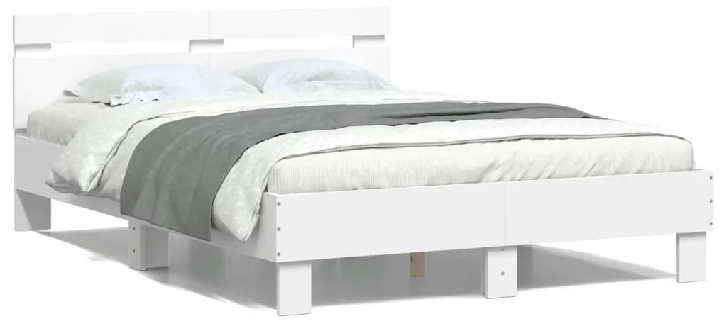 3207441 vidaXL Cadru de pat cu tăblie, alb, 135x190 cm, lemn prelucrat