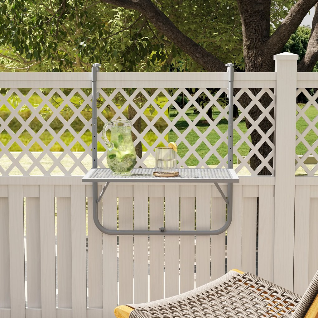 Outsunny Masă suspendată pentru balcon pliabilă, reglabilă în 4 trepte, din metal, rezistentă la intemperii, masă de terasă 60x40 cm Gri | Aosom Romania