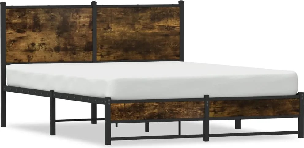 vidaXL Cadru pat metalic fără saltea, stejar fumuriu, 150x200 cm