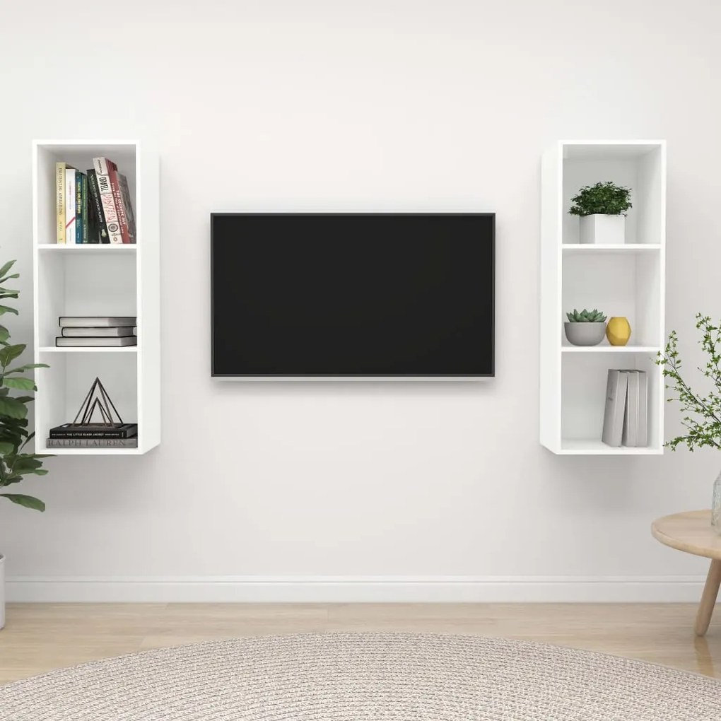 vidaXL Dulapuri TV suspendate, 2 buc. alb, lemn prelucrat