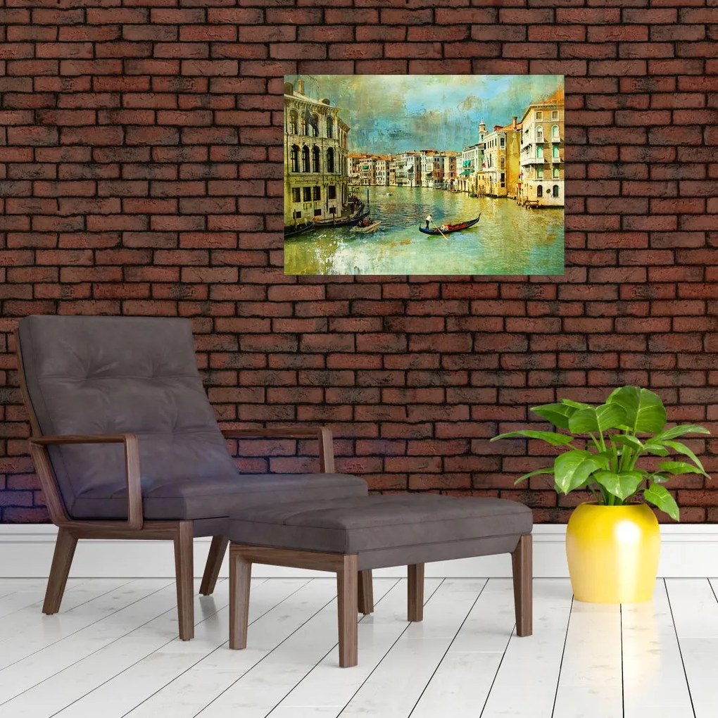 Tablou pe sticlă - Canalul de la Veneția și gondole (70x50 cm)