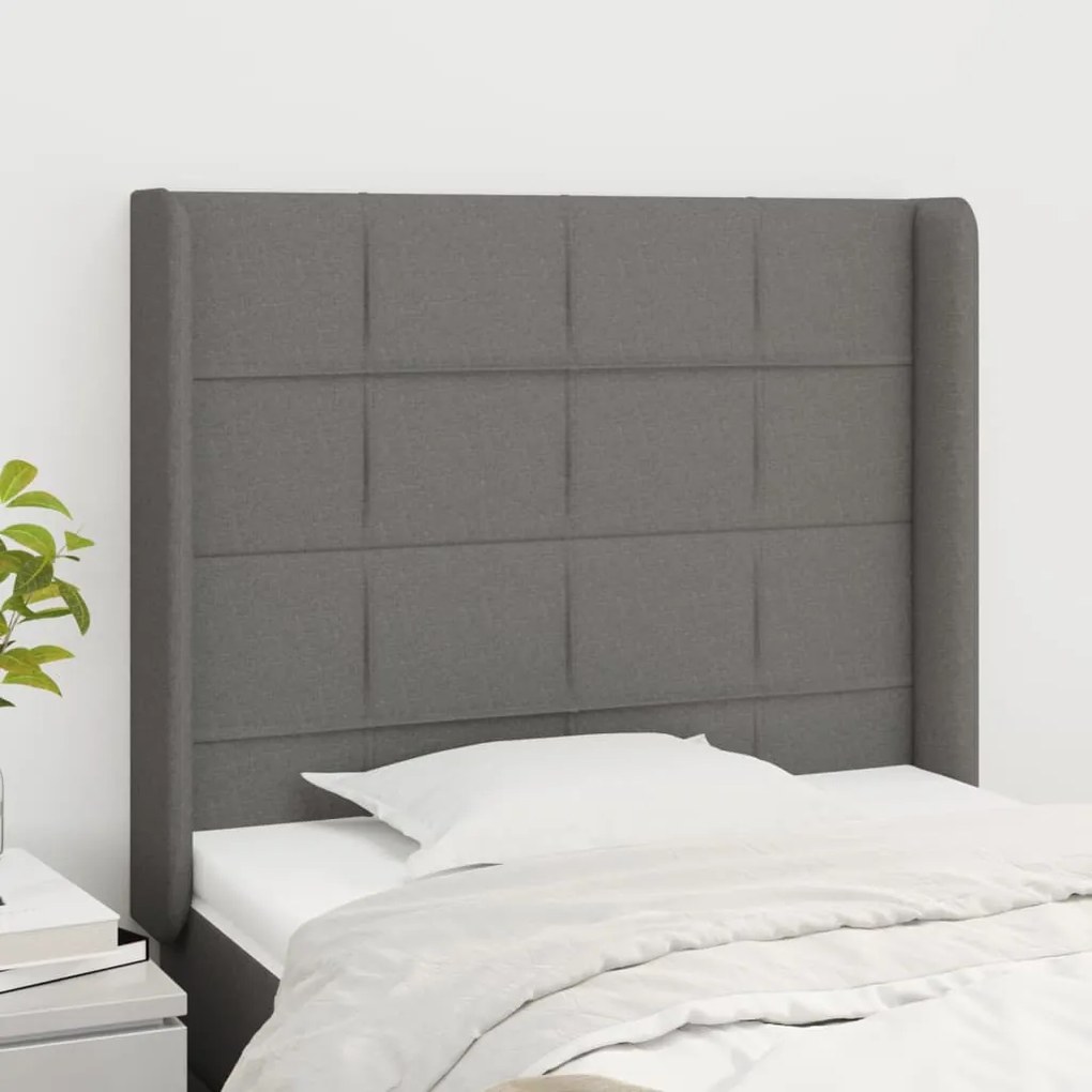 vidaXL Tăblie de pat cu aripioare gri închis 83x16x118/128 cm textil