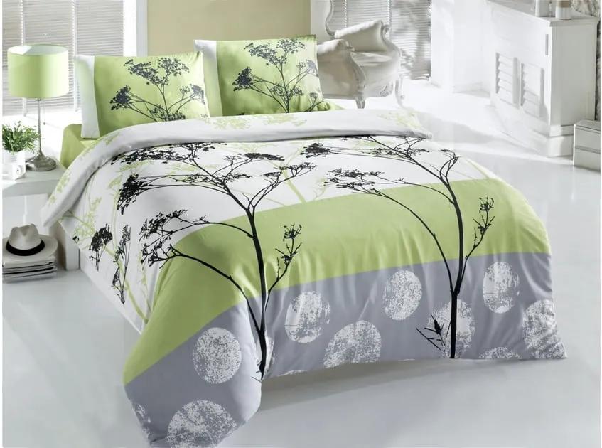 Lenjerie de pat cu cearșaf Blezza Green, 160 x 220 cm