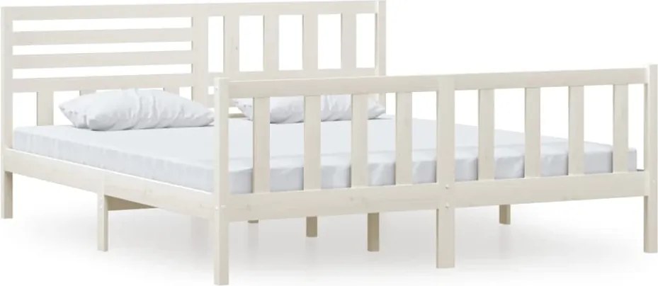 vidaXL Cadru de pat Super King, alb, 180x200 cm, lemn masiv
