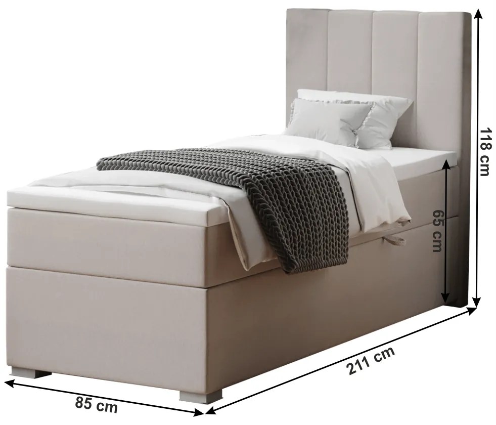 Pat boxspring, pat de o persoană, bej, 80x200, dreapta, BRED