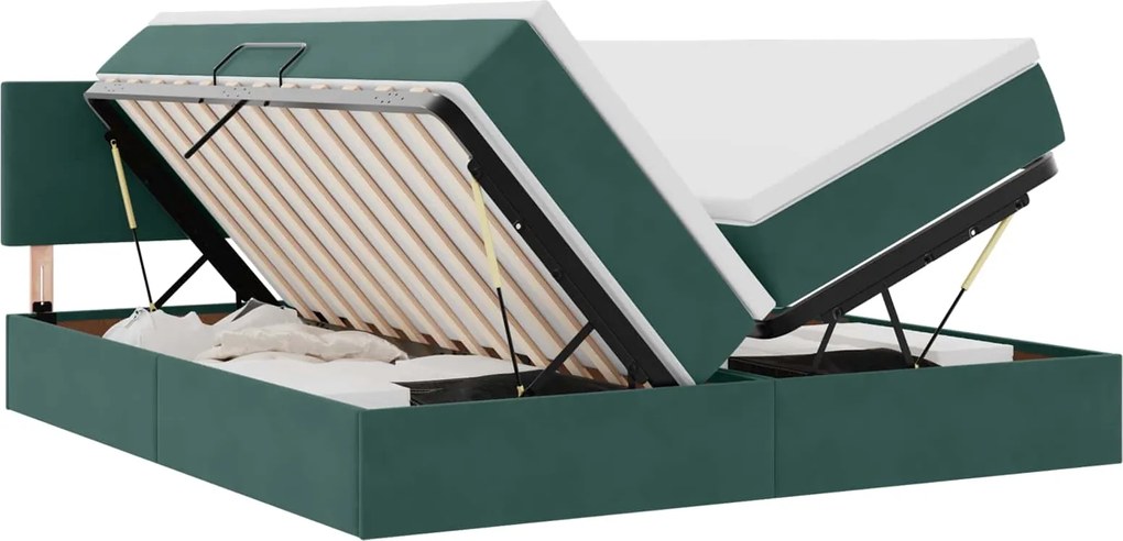 vidaXL Pat cu storage cu saltea cu headboard Verde închis 100 x 200 cm