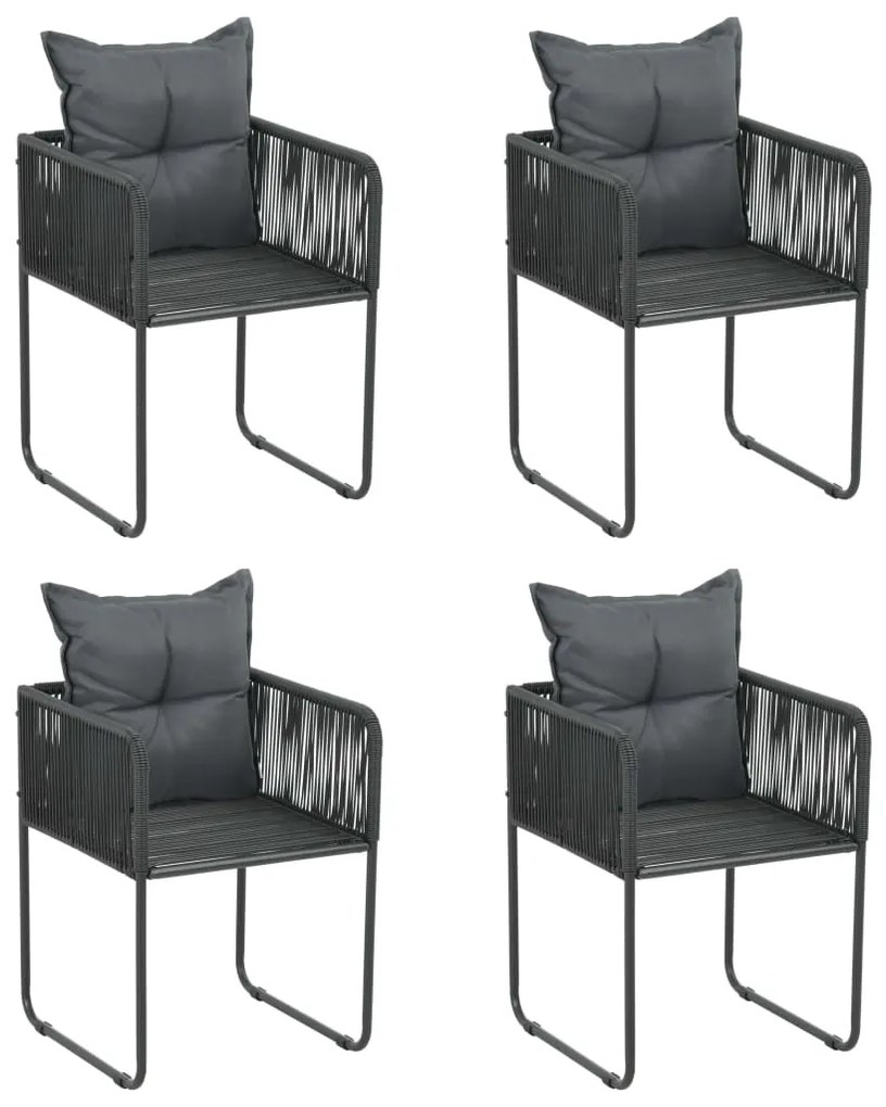 vidaXL Scaune de exterior cu perne, 4 buc., negru, poliratan