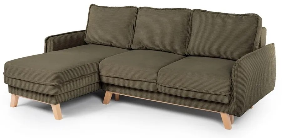 Colțar verde extensibil cu tapițerie din catifea reiată (cu colț variabil) Tori – Bonami Selection