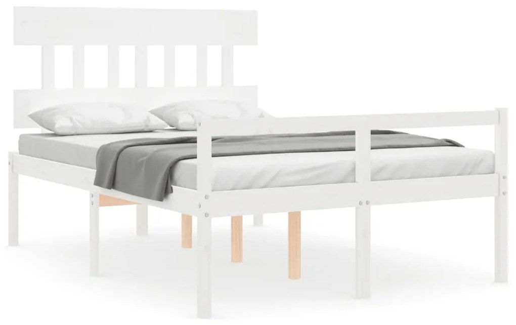 3195392 vidaXL Cadru de pat senior cu tăblie dublu, alb, lemn masiv