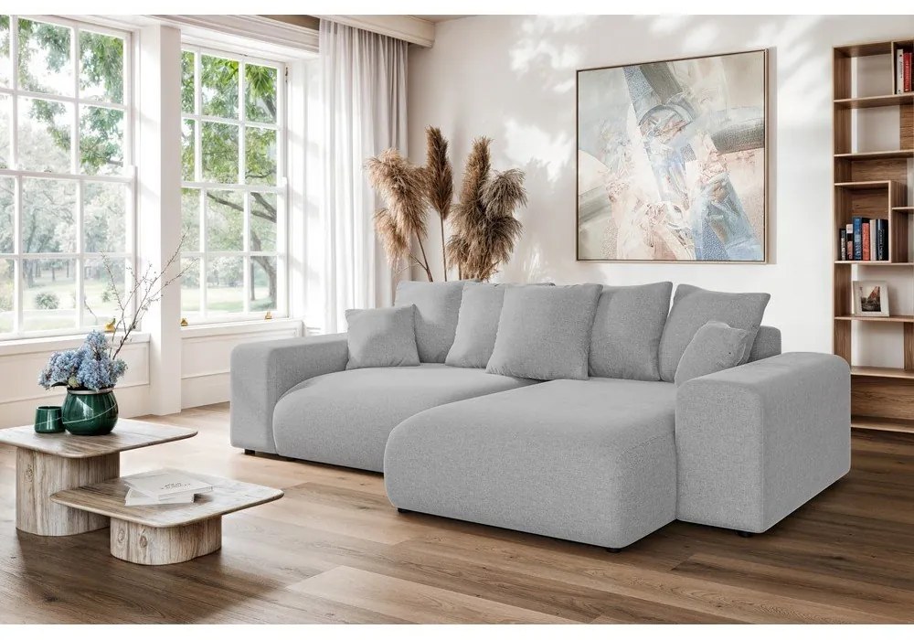 Colțar gri deschis extensibil/cu spațiu de depozitare (cu colț variabil) Luma – Ropez