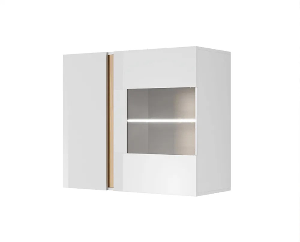 Vitrină suspendată 96, alb/stejar grandson/alb lucios, CITY