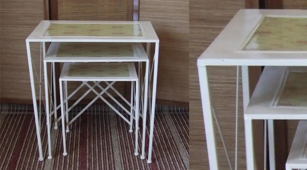 Set 3 masute metal  talia Homs , alb,flower