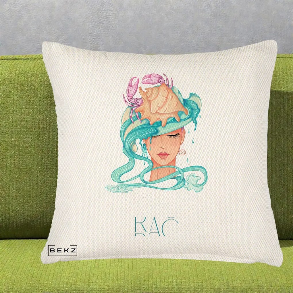 Perna Personalizata Zodie Rac, 40x40 cm, Crem Reliefat, Husa Detasabila, Perna Inclusa, BEKZ®