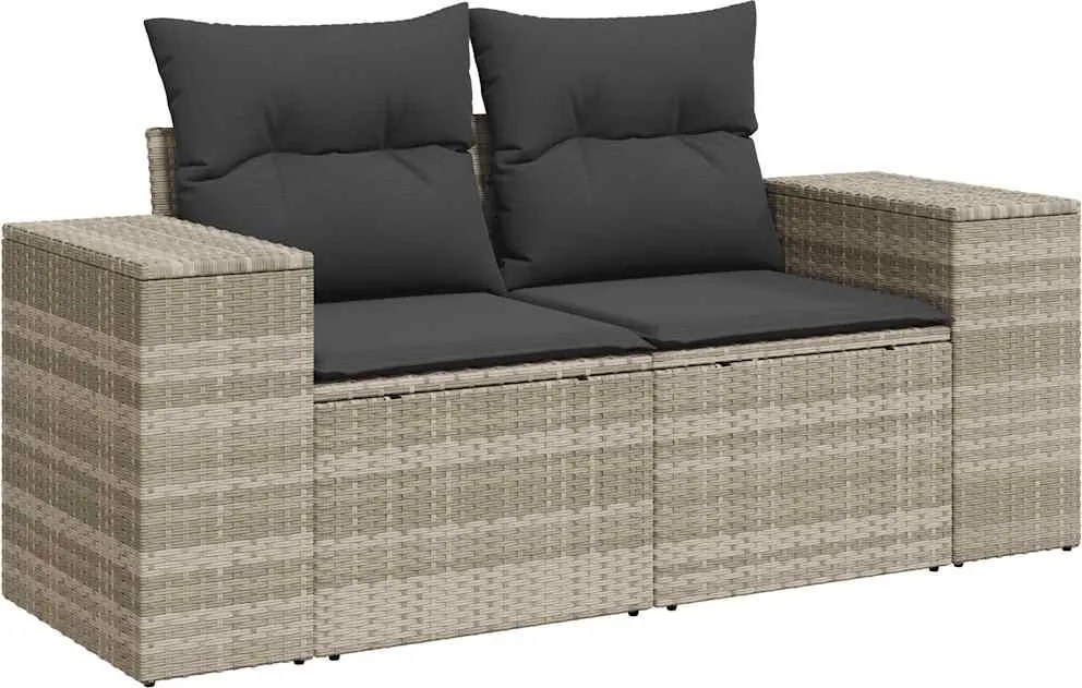 vidaXL Canapea de grădină cu perne, 2 locuri, gri deschis, poliratan