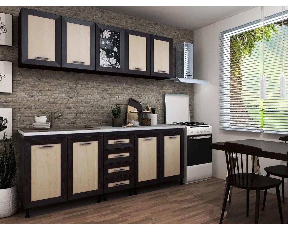 BUCATARIE MAGDA 200X60X200 WENGE+MESTEACAN