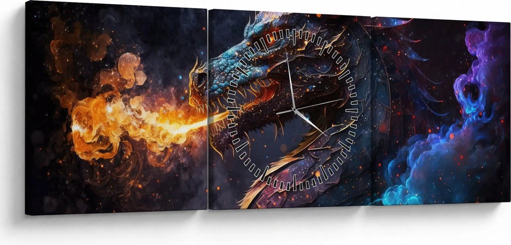 Tablou - Dragon scuipând flăcări (cu ceas) (90x30 cm)