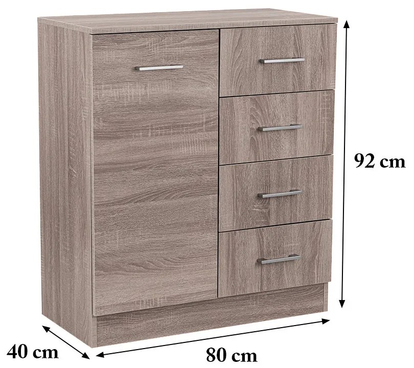 Comodă Miami cu 1 ușă și 4 sertare 80x92 cm stejar York-stejar York