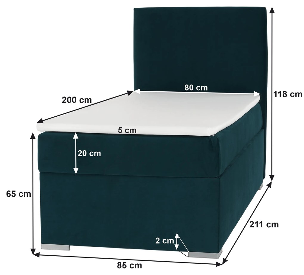 Pat boxspring, pat de o persoană, verde, 80x200, dreapta, SAFRA