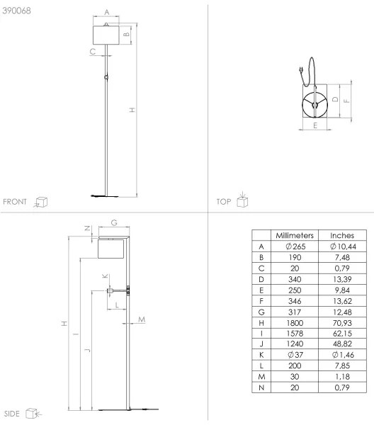 Lampadar Eglo 390068 FOLIGNO 1xE27/40W/230V + LED/3,8W