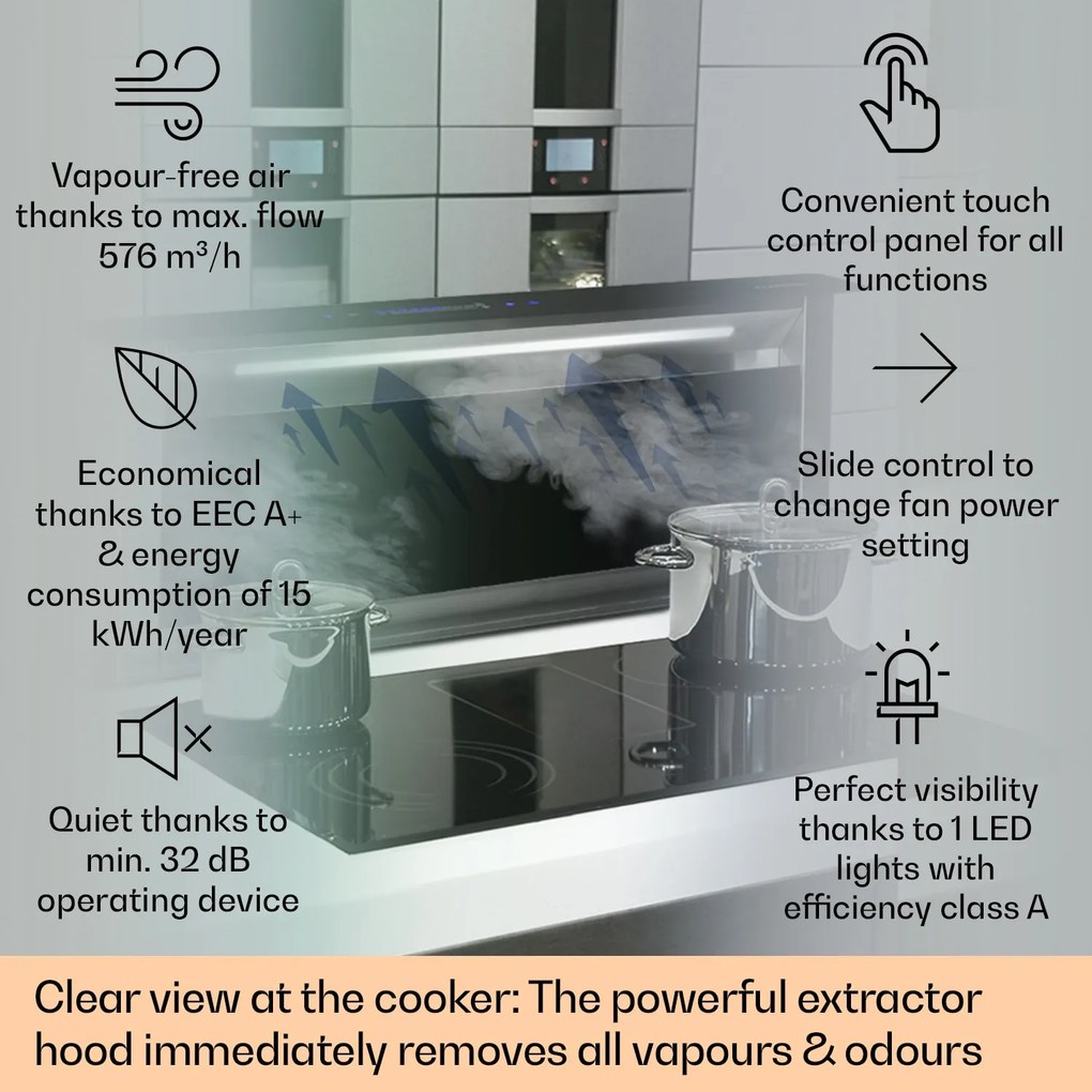 Klarstein Royal Flush Eco, hotă, 90 cm, 576 m³/h, A+