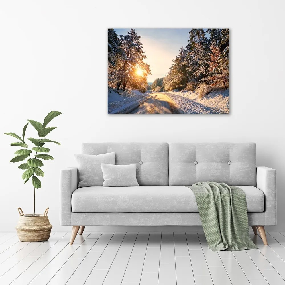 Print pe canvas Drumul în pădure de iarnă