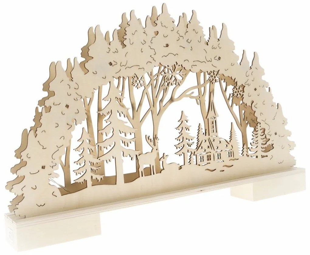 Decorațiune de Crăciun din lemn cu LED-uri Cerb șibiserică maro, 41 x 26 x 5 cm