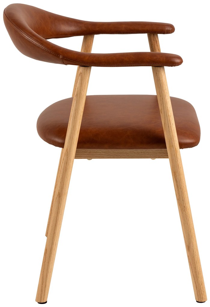 MAZZONI EXPORT ADELE piele ecologica Retro Brandy 691B/cadru Stejar Natural - SCAUN DIN LEMN PENTRU SALON SUFRAGERIE BUCĂTĂRIE RETRO